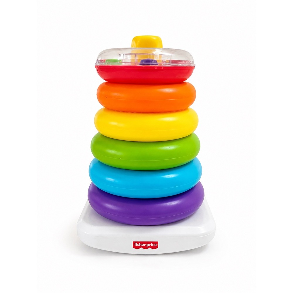 Fisher-Price Rock-a-Stack Rainbow Ring Stacker Baby Toy with Rattle Beads
